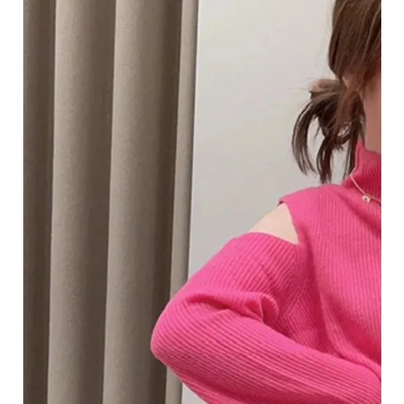 

2024 Spring New Women Solid Color Long-sleeved Off-shoulder Sweater