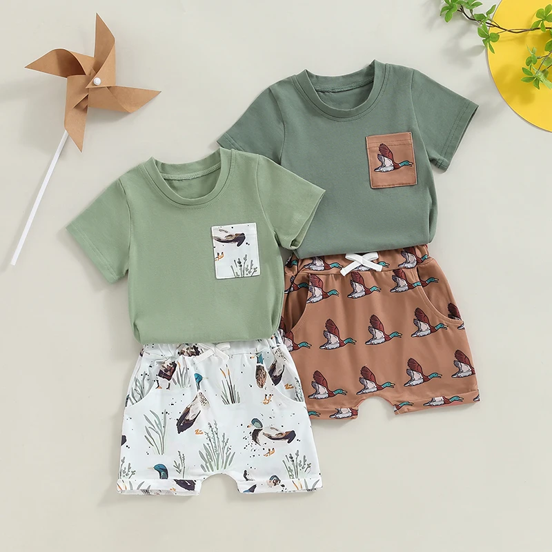 Toddler Baby Boy Summer Clothes Free Range Duck T Shirt and Shorts 2Pcs Set Casual Farm Outfit baby boy outfits baby outfits