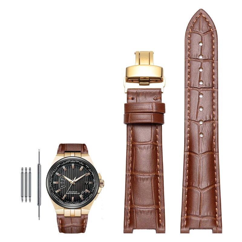 Genuine Leather Notched Watchband for Men's Watches, 24x13mm