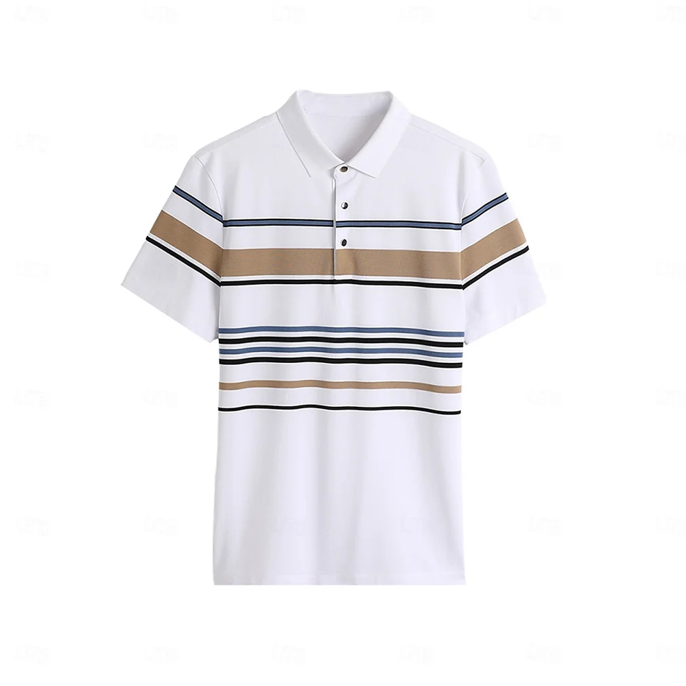 Summer Men's Polo Shirts With Short Sleeve Business Stripes Print Casual Tops Fashion Sport Wear Oversized T Shirts Man Clothes 8 S64dfd4dd18a4488e82d7337763fa174fO