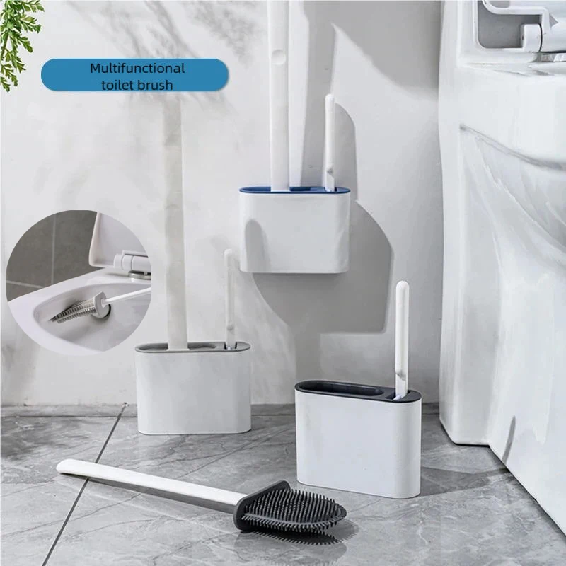 Silicone TPR Toilet Brush And Bracket Set Toilet Plunger And Brush Set Wall Hung Cleaning Bathroom Accessories