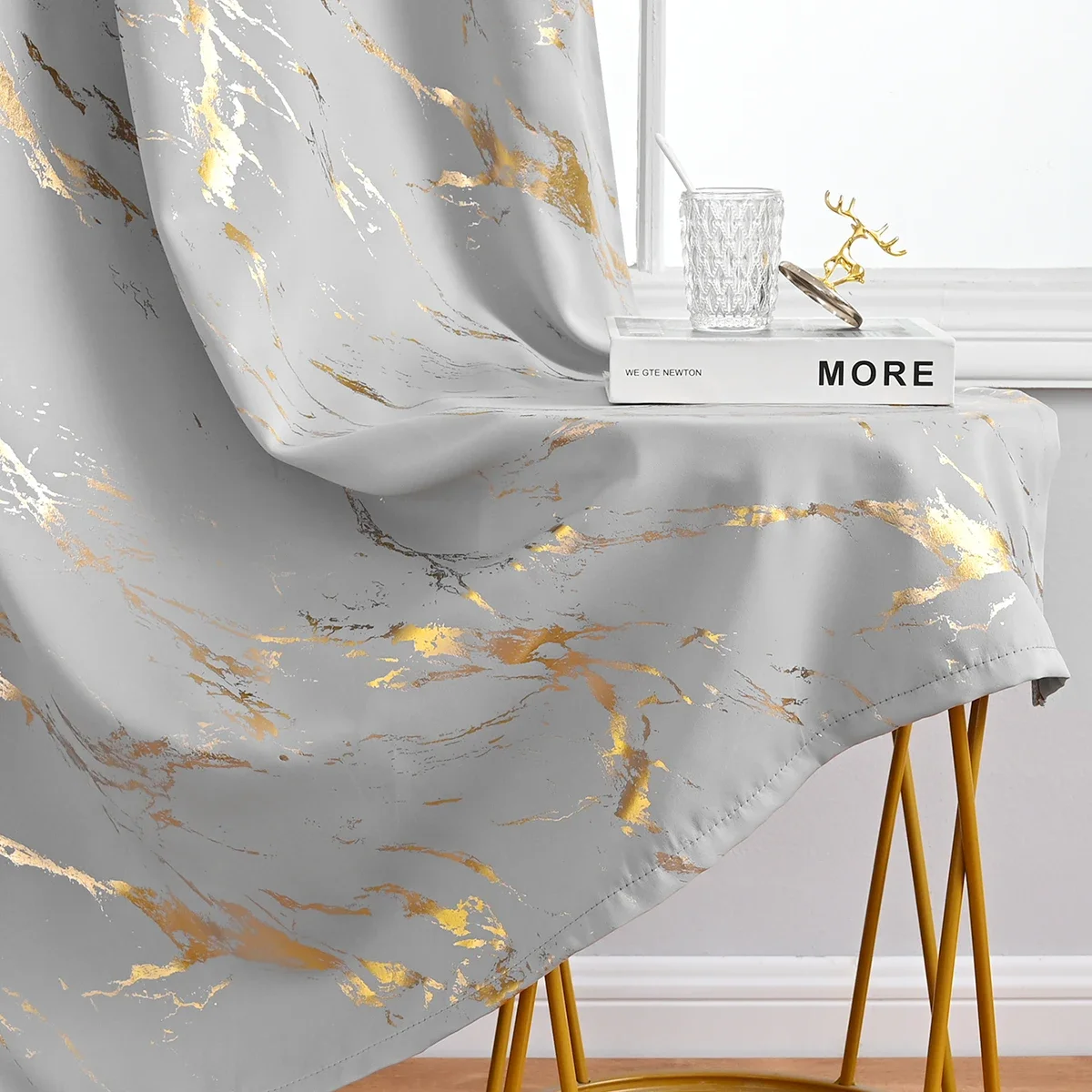 Luxury Marble Pattern Curtain 1 Panel with Gold Foil Design for Living Room