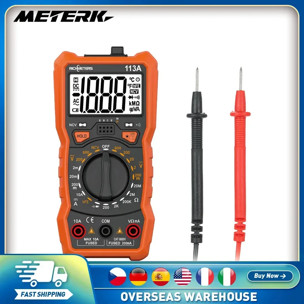 RICHMETERS Multimeter RM113D Multimetro Tester Digital Multimeter 6000 Counts Auto Ranging AC/DC Voltage Temperature Measuring