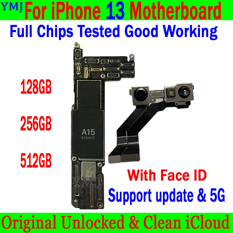 

Support IOS Update&5G For IPhone 13 Motherboard 128GB 256GB 512GB Original Unlocked Logic Board 100% Tested Clean Icloud Plate