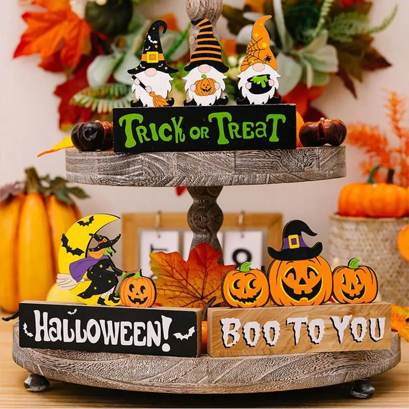 

Wooden Ornaments Pumpkin Ghost Trick Or Treat Pendants Halloween Party Decoration Home Table Signs Halloween Party Gift