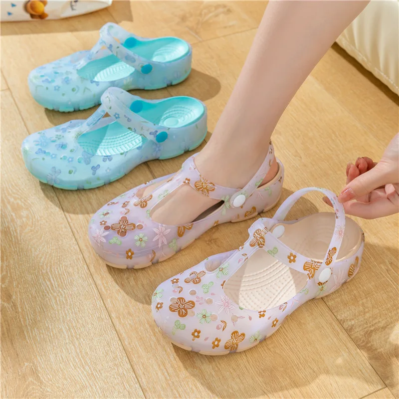 

36-39 Womens Mules & Clogs Summer Female Sandals 4cm Heel Non-slip Comfortable Light Beach Slippers Ladies Garden Shoes