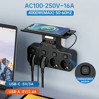 4000W Eu Plug Power Strip Multifunction Socket Smart Night Light Independent Switch European Standard Outlet with USB C Ports - Image 2