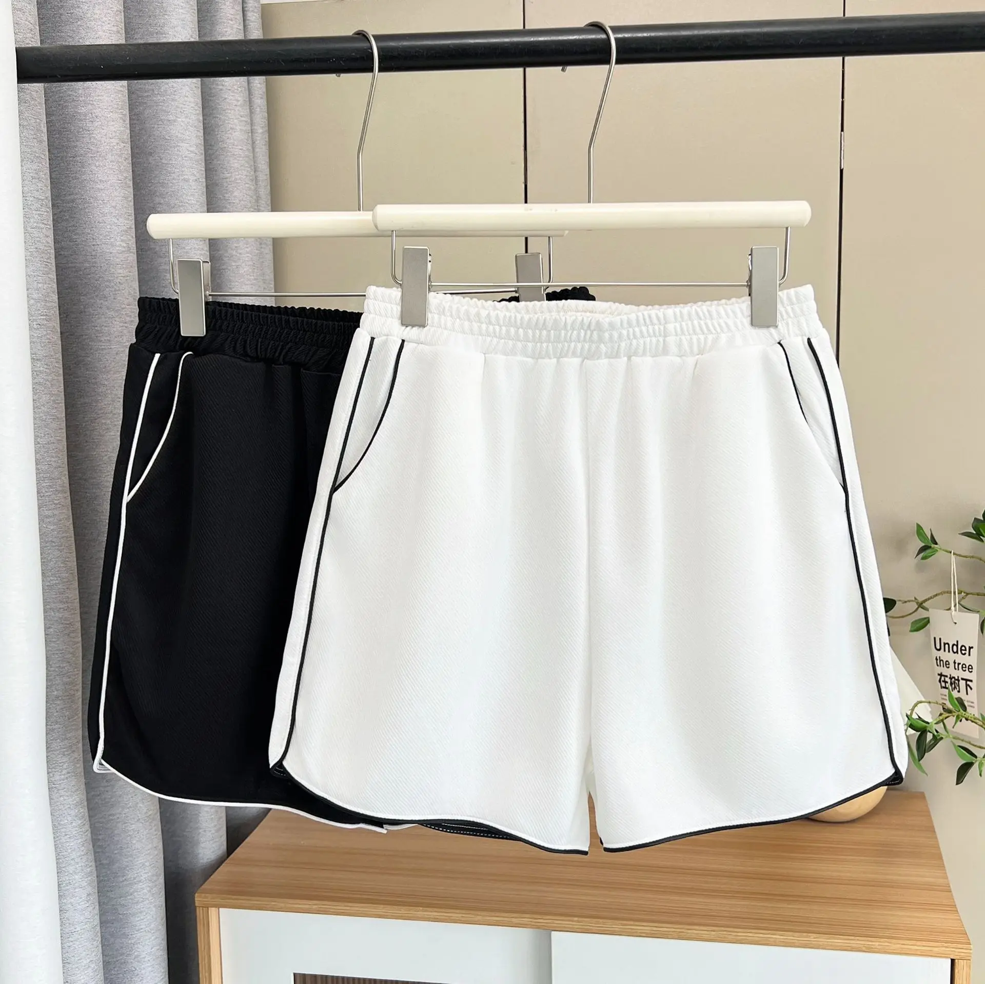 100KG New Summer Casual Sporty Style color-trimmed Shorts Plus Size Women's Wide Leg Hot Pants 1661