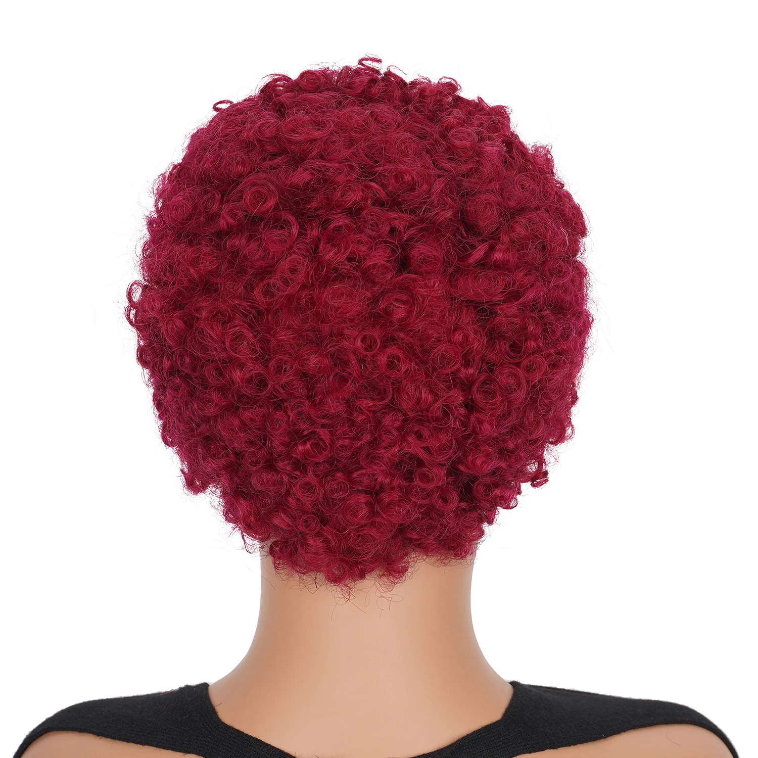 Bug Red Wine Kinky Curly Wigs Short Wigs for Black Women Human Hair Kinky Curly Human Hair Wigs Full Machine Made Pixie Cut Wig