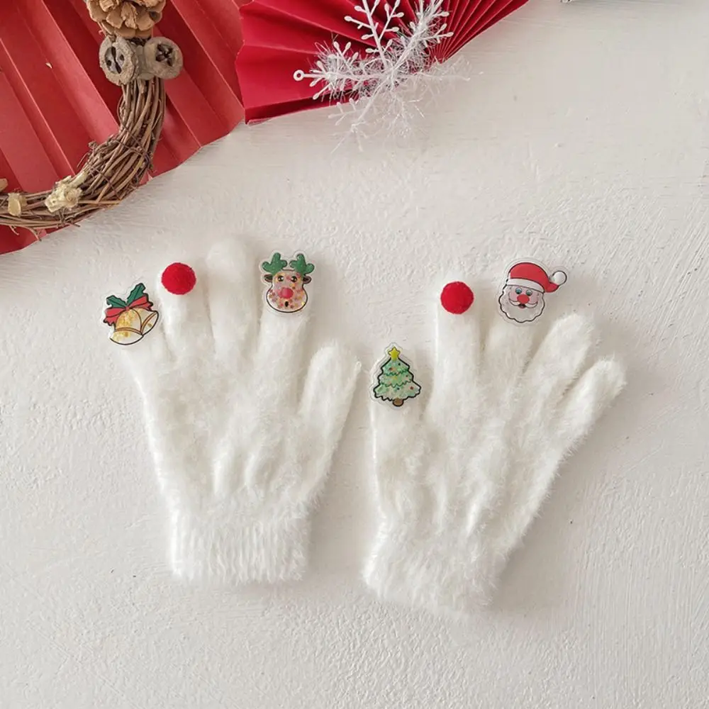 Cute Cartoon Christmas Gloves Thicken Knitted Five Finger Gloves Snowman Pattern Funny Gloves New Year