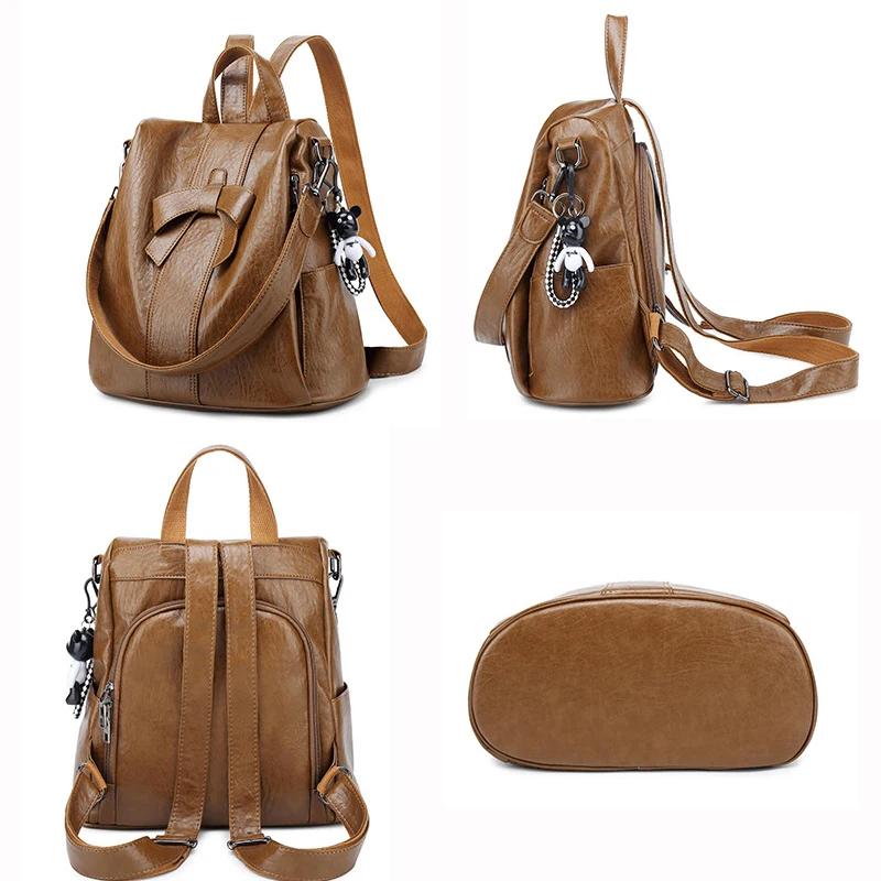 High Quality Women's Anti Theft Shoulders Bag PU Leather Backpack  Business Backpack Elegant Bow Lady's Leather Bag 2