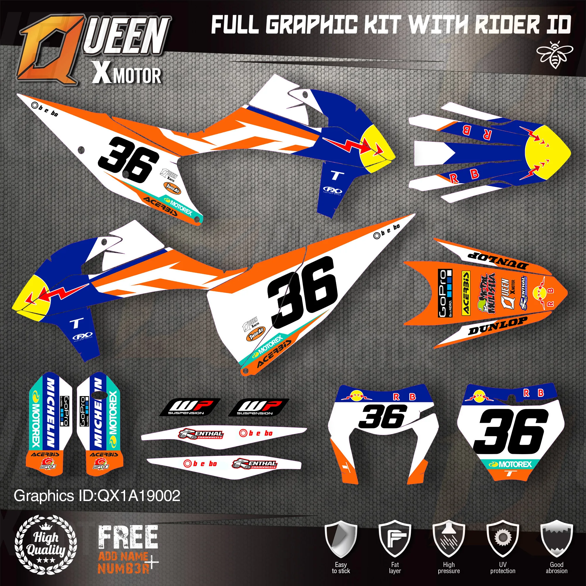 

QUEEN X MOTOR Custom Team Graphics Decals Stickers Kit For KTM 2019 2020 SX SXF , 2020 2021 EXC XC-W EXC-F 002
