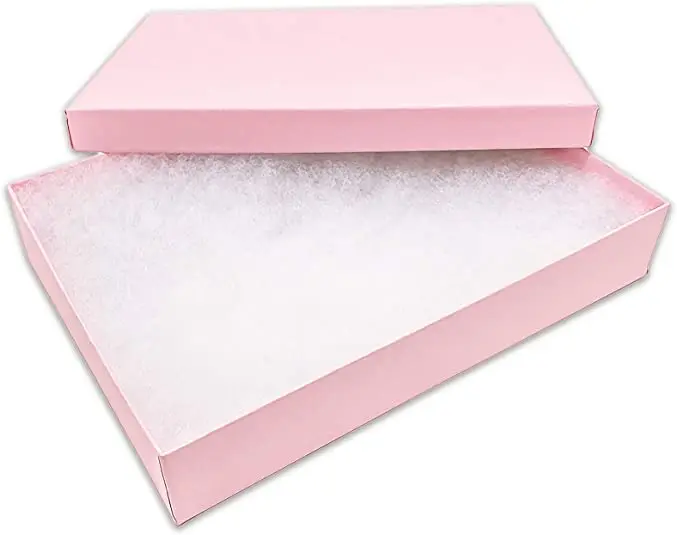 

100-Pack Cotton Filled Cardboard Paper Silver Jewelry Box Gift Case - Pink