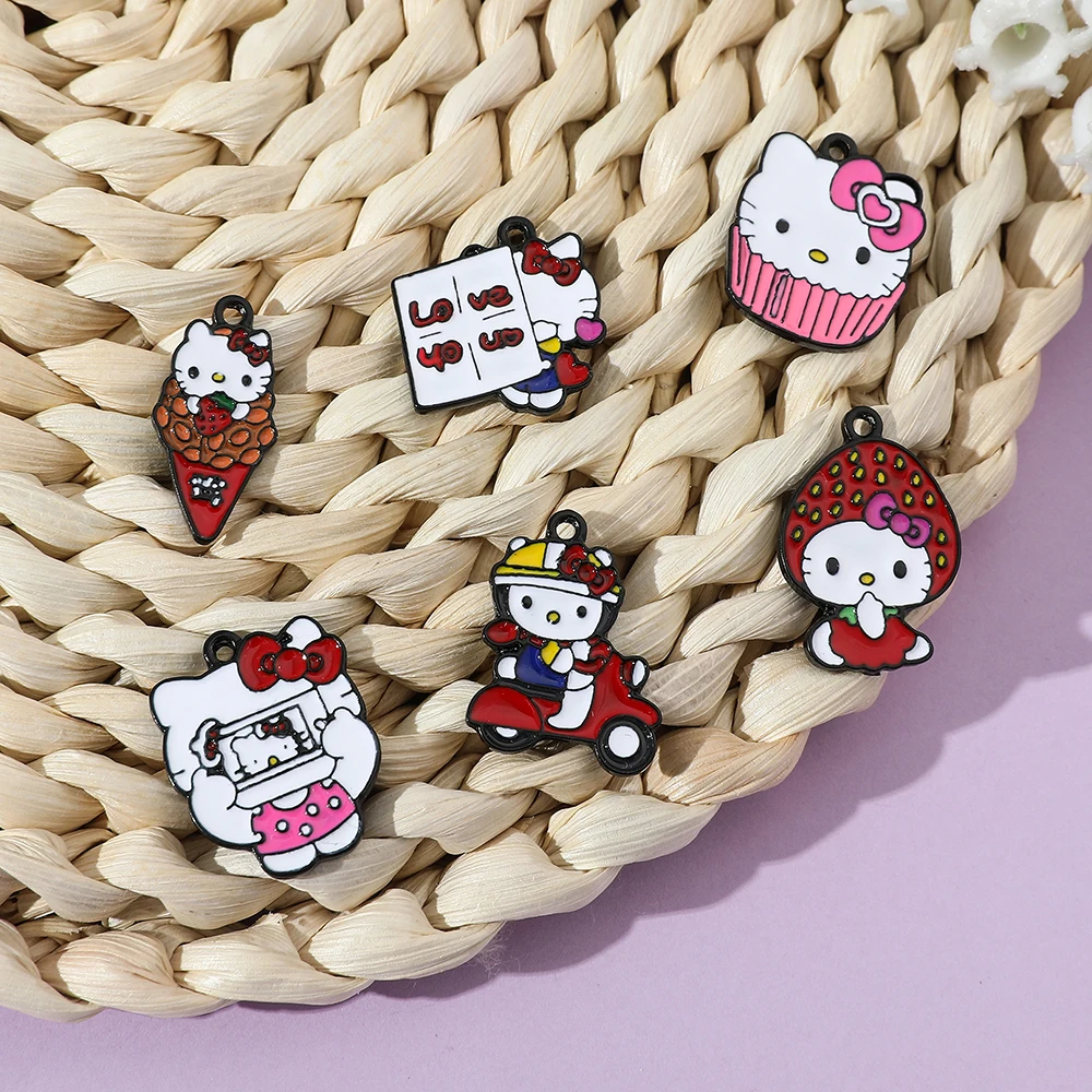 Anime Kawaii Sanrio Hello Kitty Bracelet Charms Metal Beads Making