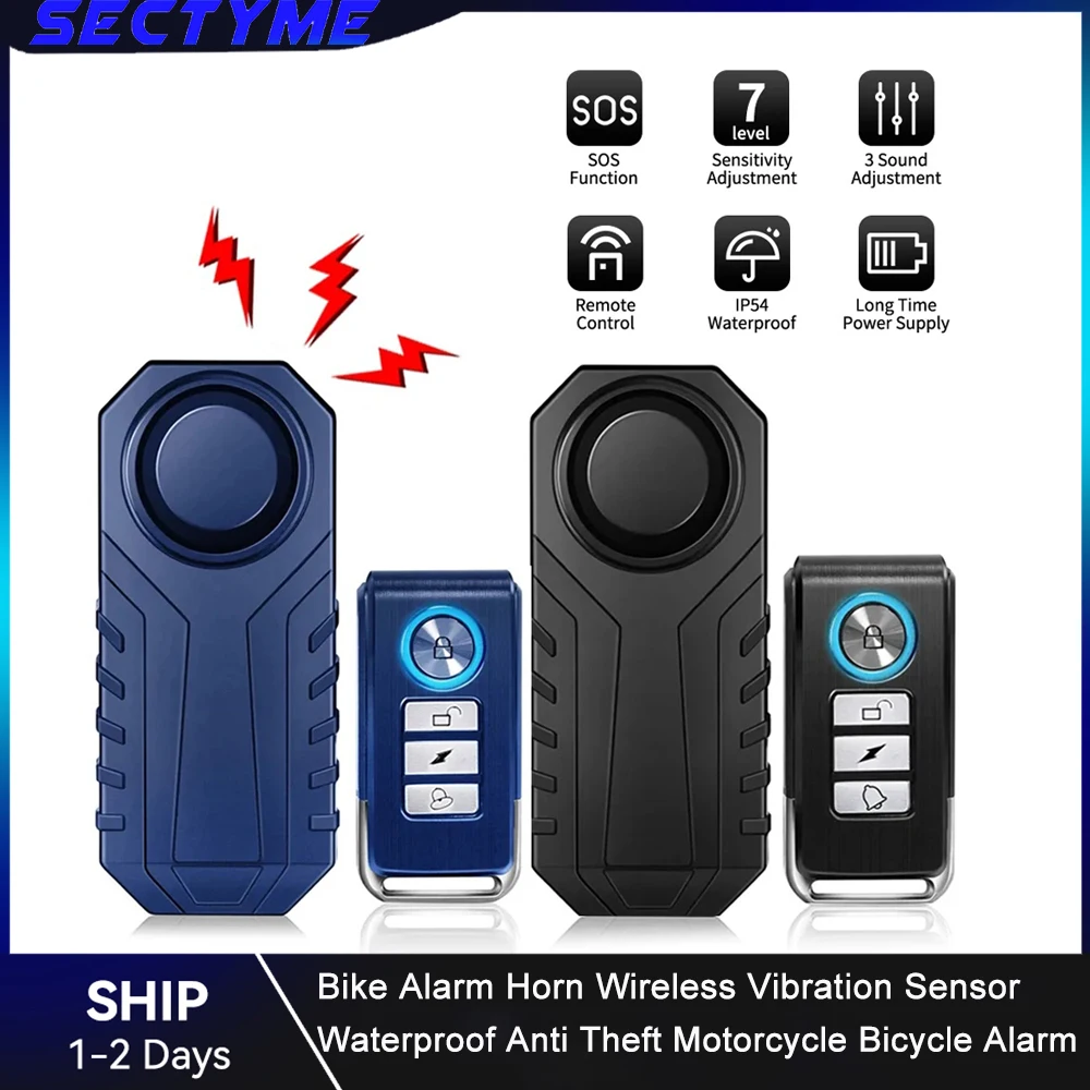 Motorcycle Alarm Bicycle Alarm Wireless Alarm Sectyme Bike Alarm Horn Wireless Vibration Sensor Waterproof Anti Theft Motorcycle Electric Bicycle Alarm With Remote Control