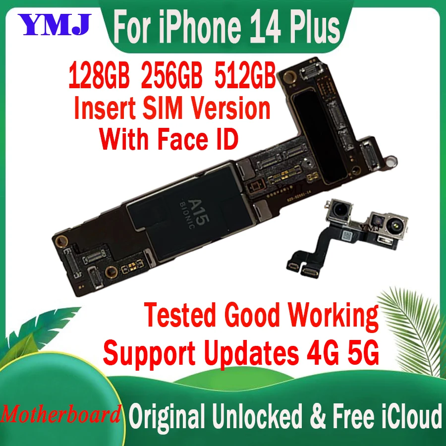 

Поддержка обновления iOS для материнской платы iPhone 14 Plus, 128 ГБ, 256 ГБ, оригинальная разблокированная материнская плата, бесплатный icloud, вставка SIM/стандартная логическая плата