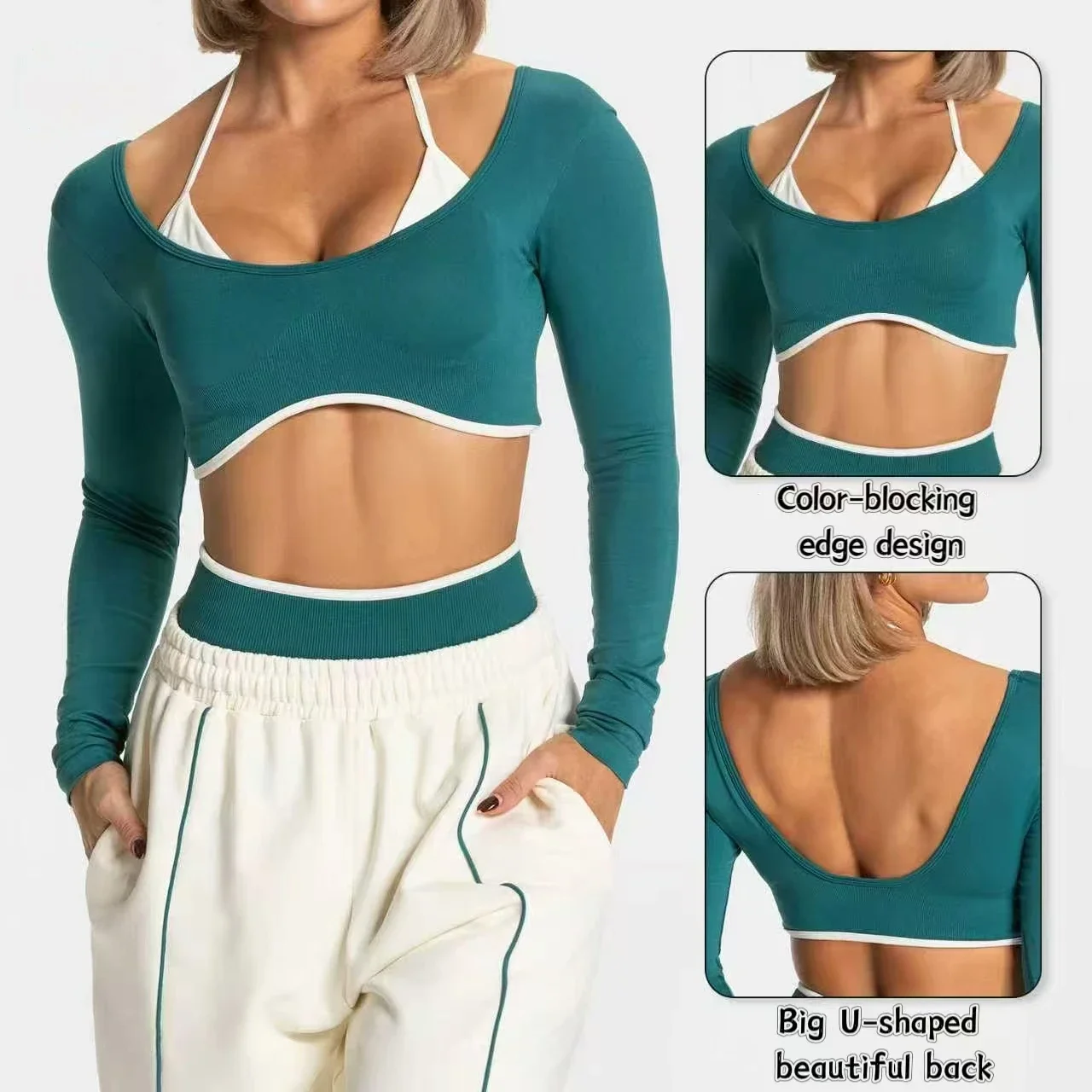 TEVEO Yoga Sets Women 2Pcs Seamless Lmpact Gym Long Sleeve Tights Top Fitness Shorts Workout Outfits Sportswear Tracksuit Girl
