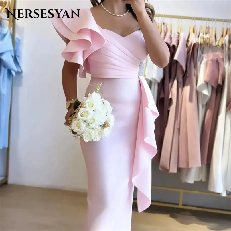 

Nersesyan Pink Elegant One Shoulder Formal Party Dresses Satin Ruffled Pleats Evening Gown Mermaid Sexy Vestidos De Fiesta 2023