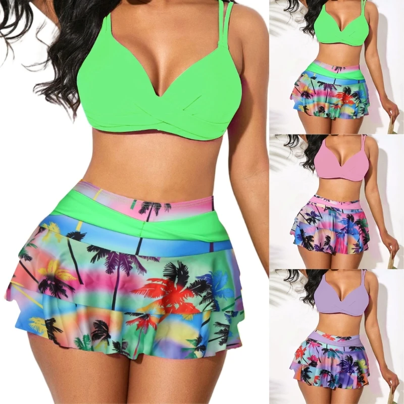 

Ruffle Bathing Suit for Women Lady Two Piece Swimsuit High Waisted Bikinis Set Dropship