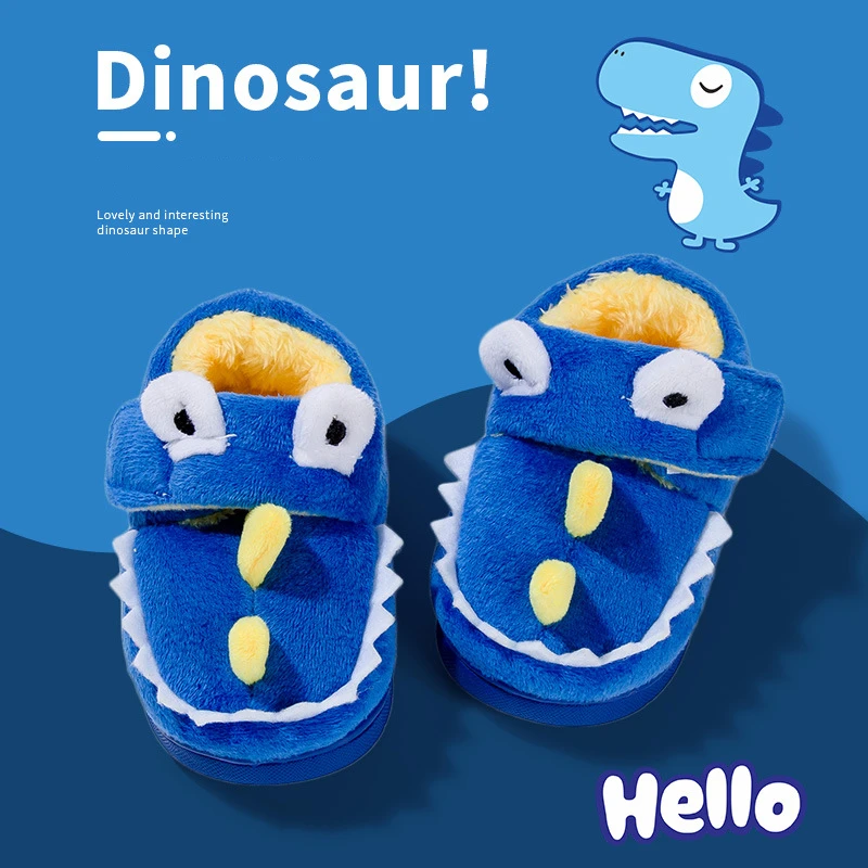 Fashion Children Cartoon Dinosaur Style Cotton Slipper Soft Autumn Winter Warm Kids Boy Girl Indoor Home Bedroom Cotton Shoes