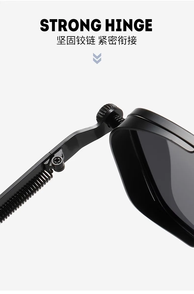 KLASSNUM Männer Vintage Steampunk Quadratische Sonnenbrille Metallrahmen mit Federscharnieren Frauen Okular Trendy Fahren Sonnenbrille Neu In – Detail 4