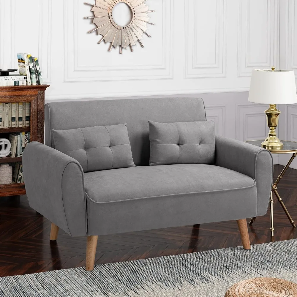 

Small Modern Loveseat Couch Sofa, Light Grey, 2-Seat, Mid Century Fabric Upholstered, Tool-Free Assembly