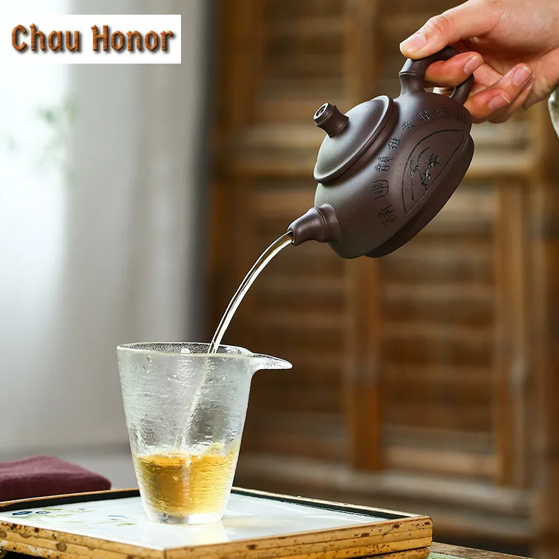 300ml Yixing Raw Ore Old Purple Clay Household Handmade Zisha Teapot Chinese Kung Fu Tea Set Tea Ceremony Accessories Customized