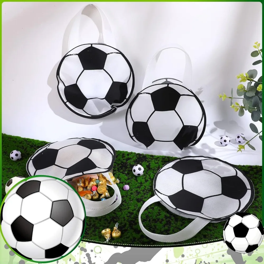 5-20Pcs Non-Woven Round Football Theme Handheld Gift Bag for Football Carnival Celebration Birthday Party Holiday Candy Gift Bag 4