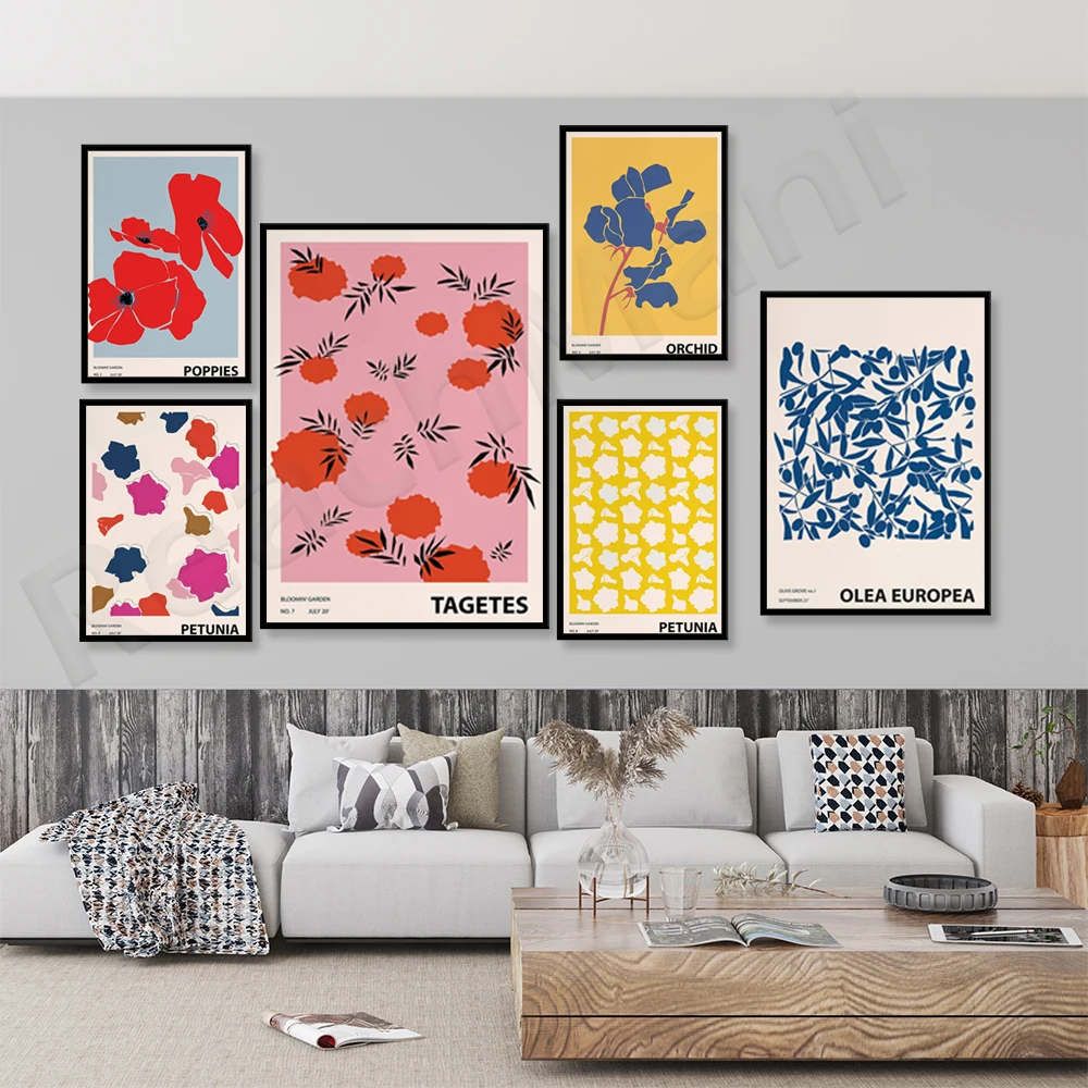 Illustrazione Floreale Colorata, Piante Astratte, Orchidea, Giglio, Gelsomino, Petunia, Calendula, Papavero, Tulipano, Estetica Eclettica Poste