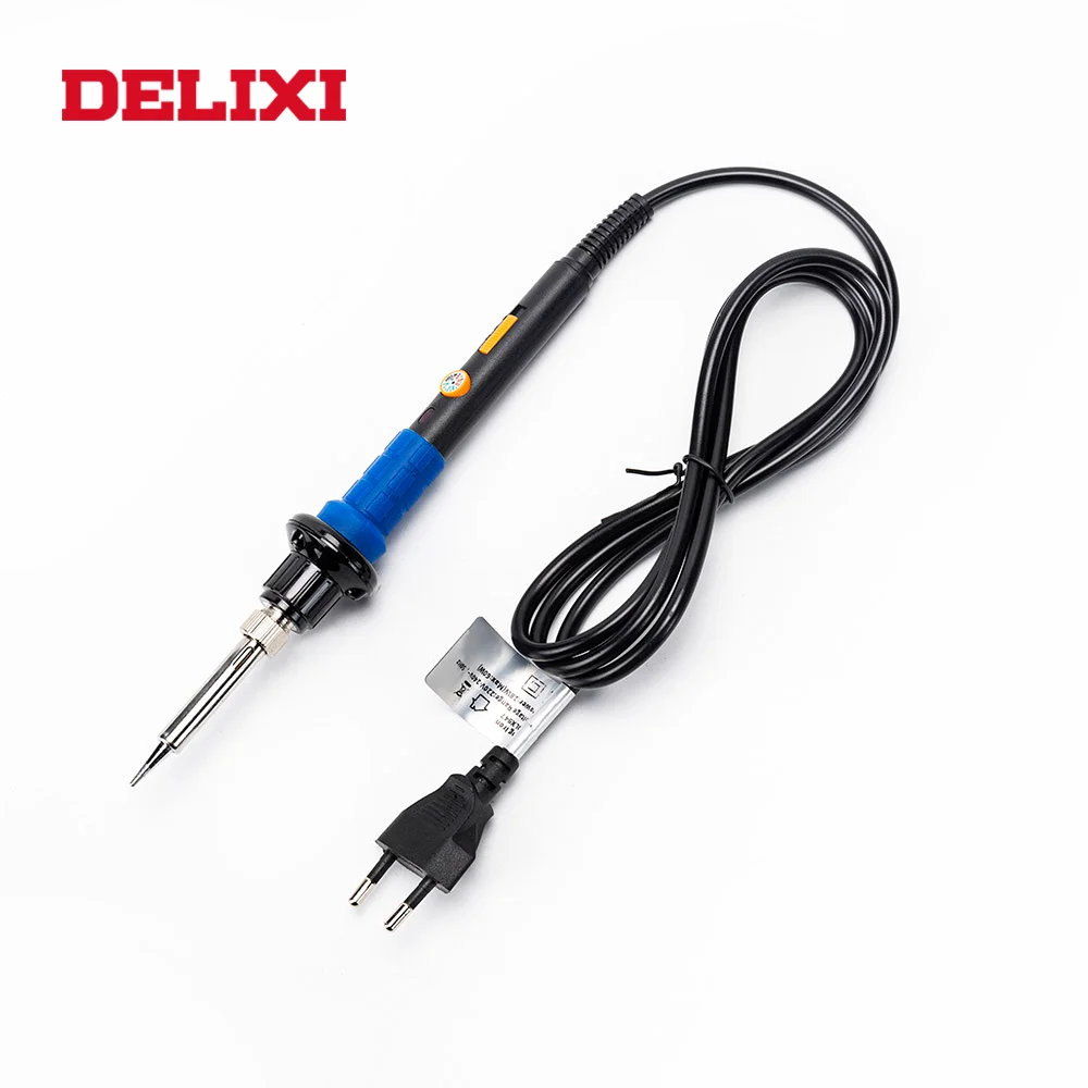 DELIXI 60W 220V-240V Electric Soldering Iron Adjustable Temperature Handle Soldering Iron Set With LED Light Welding Repair Tool electronics soldering kit