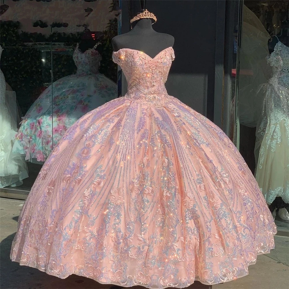 

Блестящее Розовое Бальное Платье Angelsbridep, платья для Quinceanera 2023, блестящее милое платье для сердечек 15 лет, милое 16 brithday Вечерние