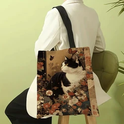 Timeless Black and White Cat Print Tote Bag - Reusable and Durable Casual Carryall (6)