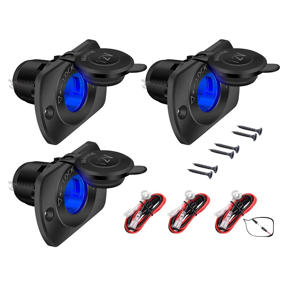 

3Pcs 12V Car Cigarette- Lighter Socket Female Power Socket with Blue LED Light for Marine Motorcycles RV ATV UTV