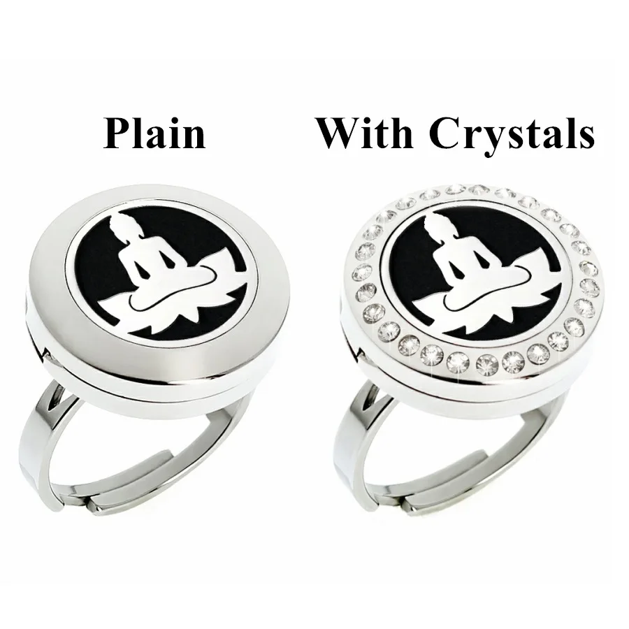 Flower of Life Stainless Steel 20mm Diffuser Locket Finger Ring Resizable Essential Oils Aromatherapy Ring Free 10Pads Dropship 4