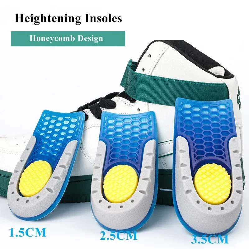 Heightening Half Pad Invisible Honeycomb Elastic Shoe Insoles Silicone Gel for Men Women Soft Comfort Inner Growing