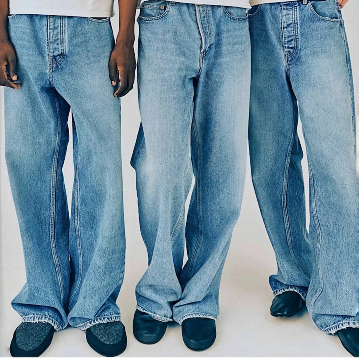 High Street Vintage Washed Blue Jeans for Men Straight Casual Loose Cleanfit Denim Trousers Oversized Cargo Pants 5