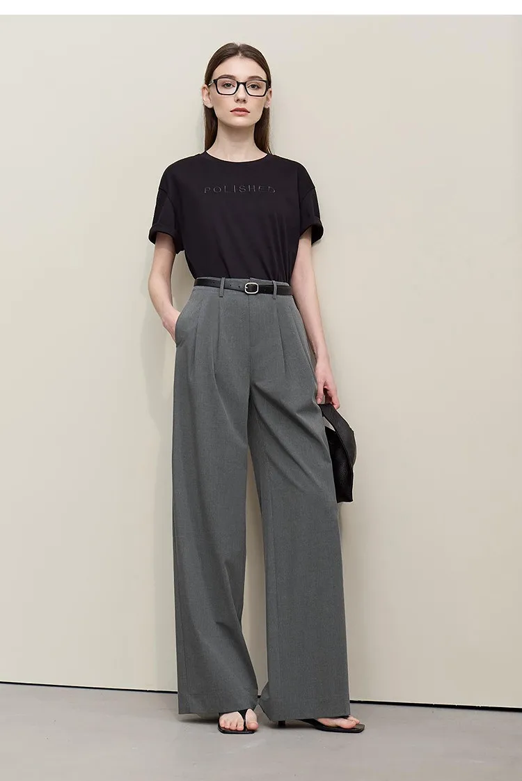 Amii Minimalism Women' S Pants 2026 Spring New Versatile Pleated Loose Wide-leg Pants Solid Color Casual Basic Trousers 12641076