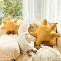 High Quality Smile Face Moon Yellow Sun Plushie Cushion Stuffed Cute Weather Plush Toy for Kid Bedroom Decor Sofa Throw Pillow 3