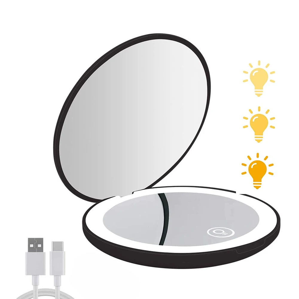 

Rechargeable Compact Mirror 1x/10x Magnification Compact Mirror with Light Dimmable Small Travel Makeup Mirror for Handbag Gift