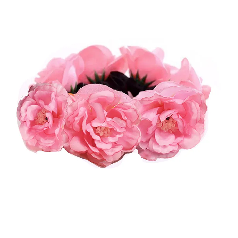 Pfingstrose Rose Blume Gummibänder Haarhalter Krawatte Gummi Stoff Kränze Kronen elastische Kranz Krone Hochzeit Girlande Stirnband – Detail 21