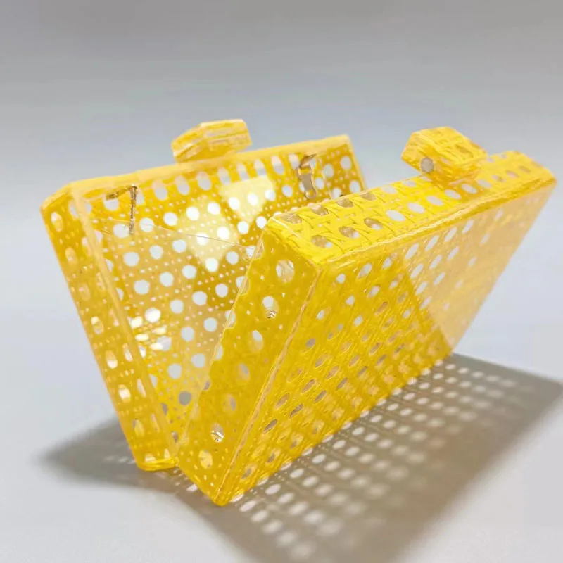 Woven Rattan Hollow Acrylic Clutch Handbag for Women Trend 2024 Square Straw Bag Crossbody Shoulder Hard Purse bolsos Aesthetic