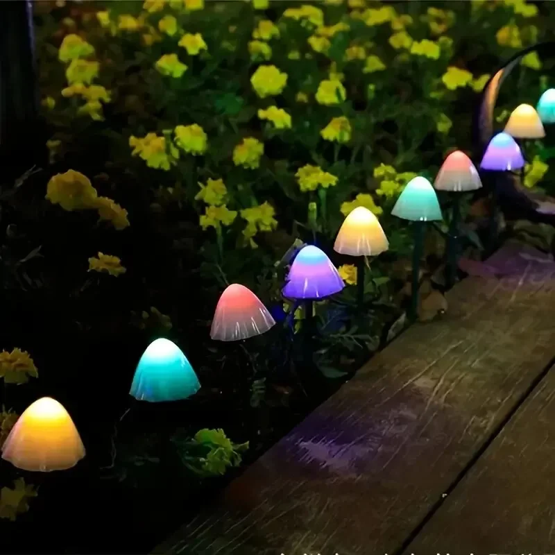 10 LED Solar Mushroom Lights Outdoor Waterproof Decorative Street Lights for Lawn Garden Patio Christmas Holiday Decoration
