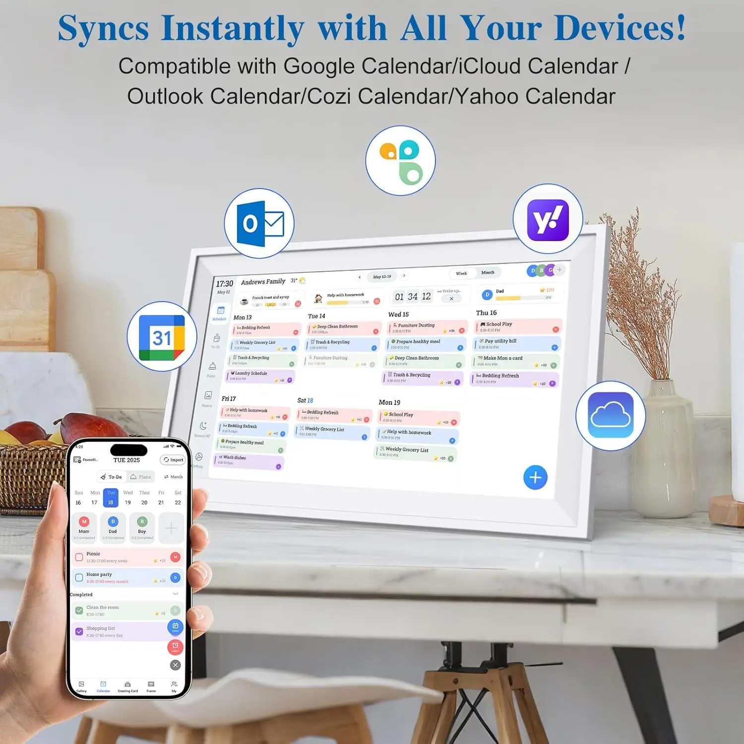 15.6 IN Digital Calendar Chore Chart IPS Interactive Touchscreen Electronic Calendar Suitable for Keeping Track of Family Schedu