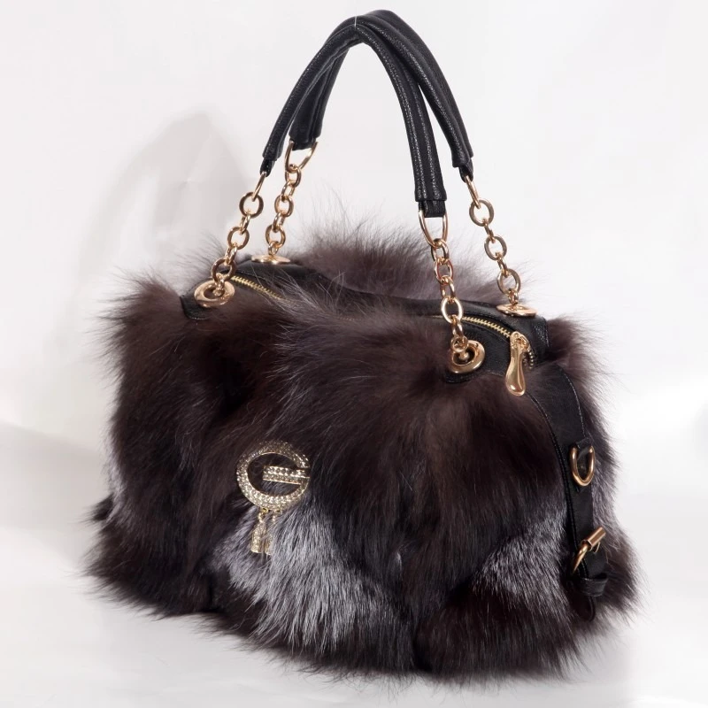 Women's Luxury Real Fur Shoulder Bag Natural Fluffy Fox Fur Crossbody Bag Women's Designer Large Capacity Fashion Handbag