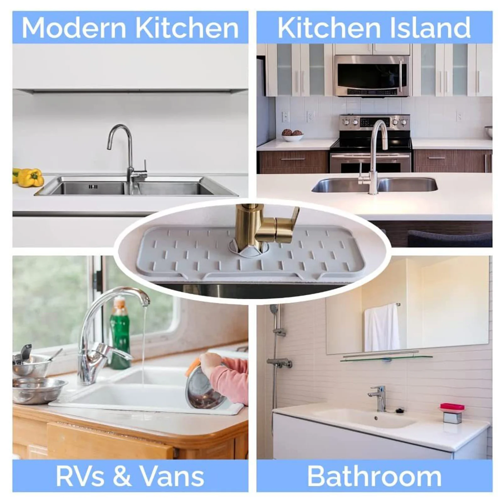 Kitchen Faucet Absorbent Mat Sink Splash Guard Silicone Faucet Splash Catcher Countertop Protector For Bathroom Kitchen Gadgets