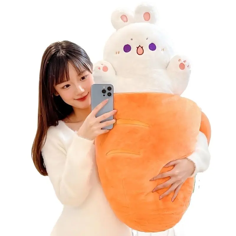 80X45cm Kawaii Taiyaki Cat Plush Toy Rabbit Hiding in  Carrot Dog in Big Bones Ferry Animals Plushie Throw Pillow For Kids Girl