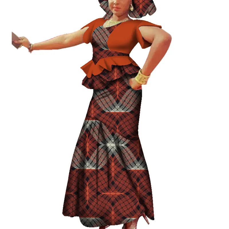 아프리카 스커트와 탑 세트 헤드 랩 앙카라 패션 아프리카 의류 여성 다시키 파티 웨딩 이브닝 의류 WY3699