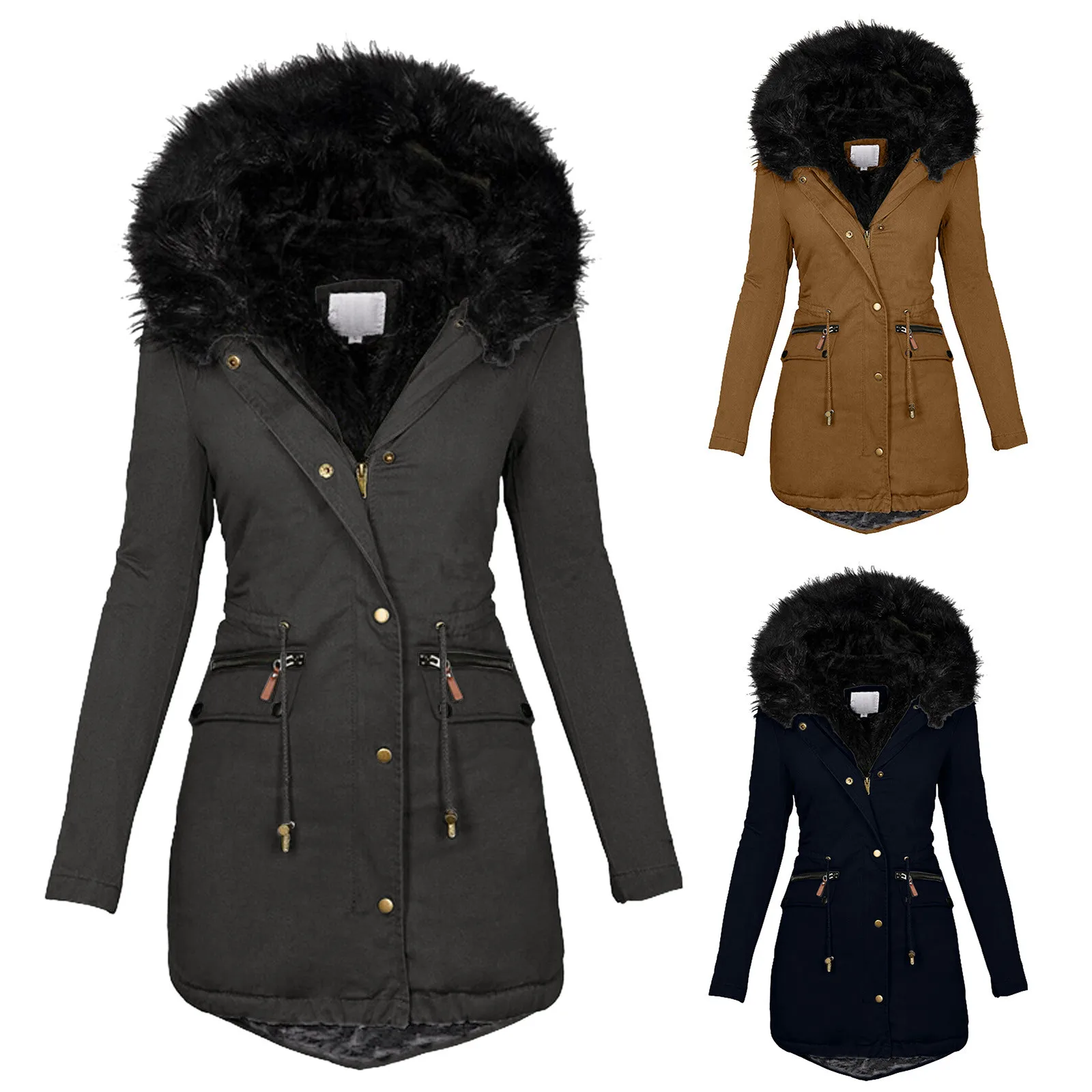 

Big Coat Women Daily Winter Coat Lapel Collar Long Sleeve Jacket Vintage Thicken Coat Jacket Warm Hooded Thick Padded