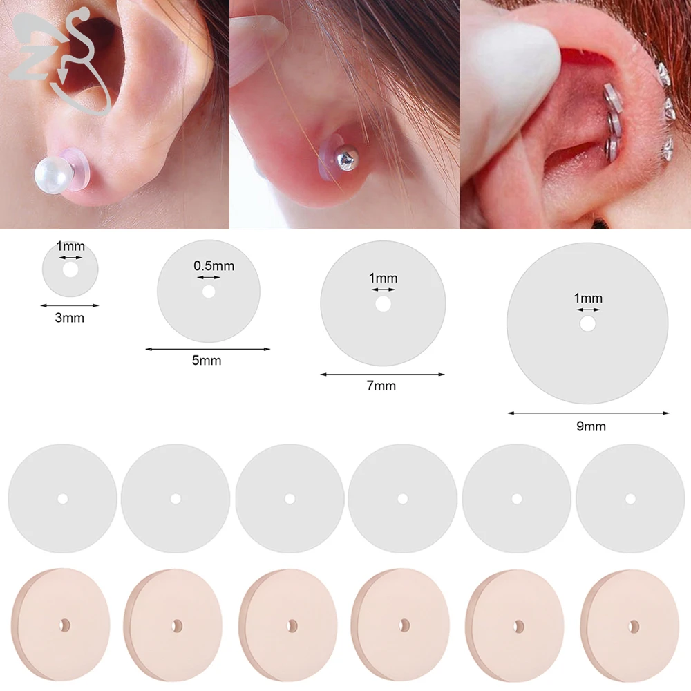 ZS-Juego de discos curativos de silicona para Piercing, flexibles, antihiperplasia, planos, transparentes, de grado médico, 3/5/7/9MM, 6-200 unidades por lote