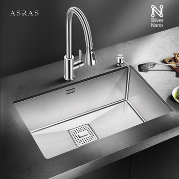 ASRAS นาโนเมตรเงินขนาดใหญ่อ่างล้างจาน 304 สแตนเลส 4 มม.ความหนา Handmade เดี่ยว Undermount อ่างล้างจาน 1